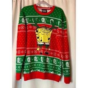 SpongeBob SquarePants Reindeer Ugly Christmas Sweater Mens Large Red Green Gary